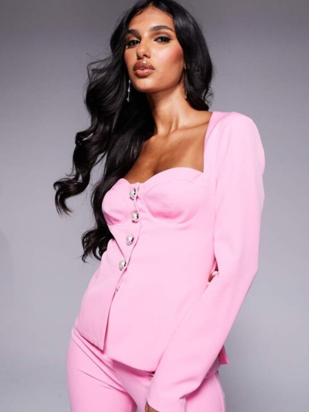 ASOS Pink Button-Down Bustier Blazer Top